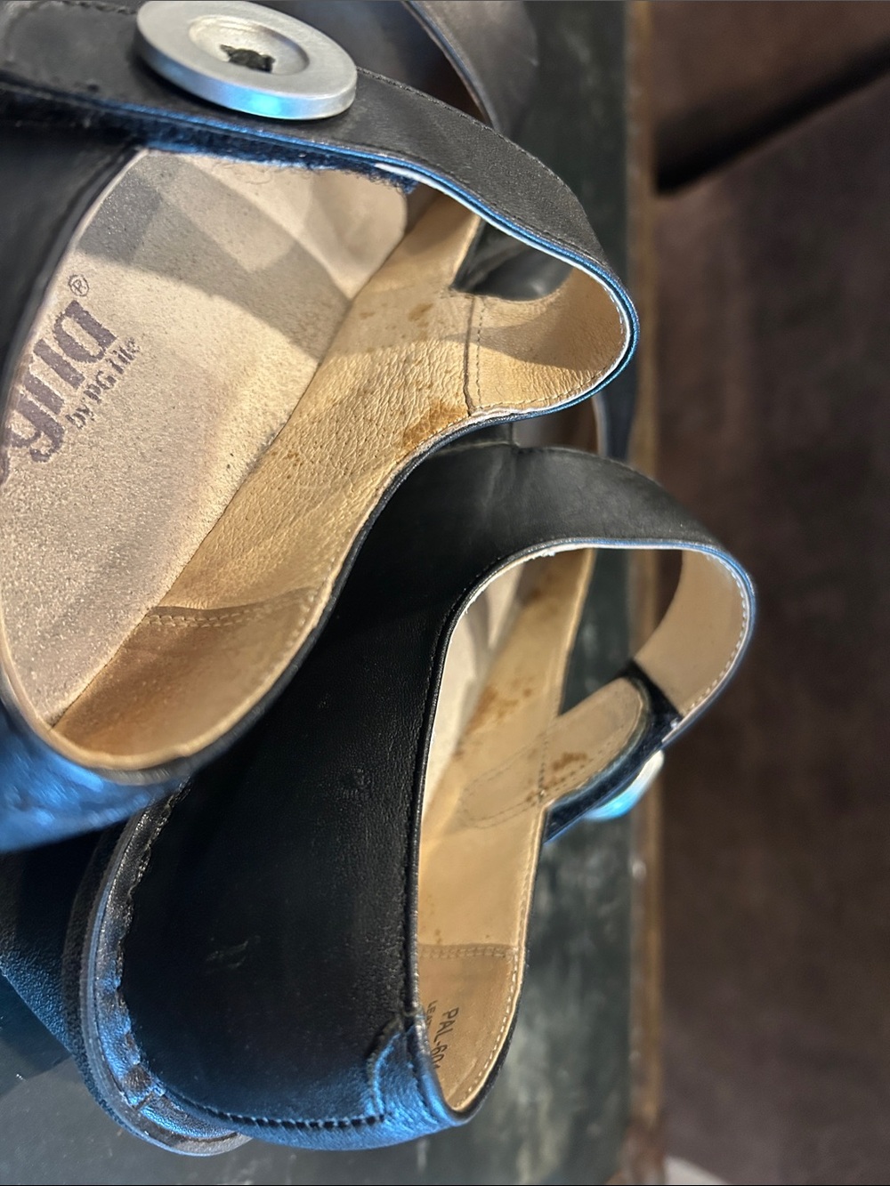 Alegria Black Leather Mary Jane Flats with Button Strap - Picture 4 of 5